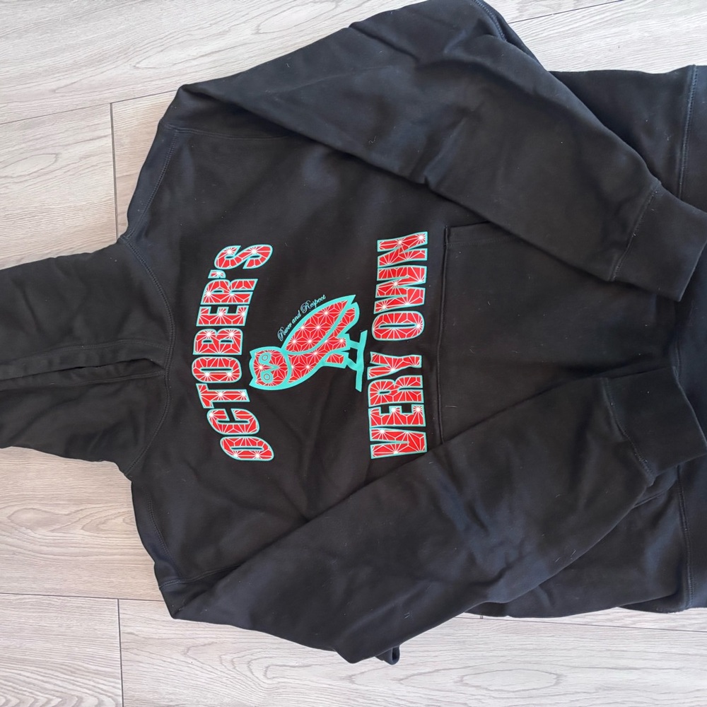 Black Hoodie with Red and Green Graphics